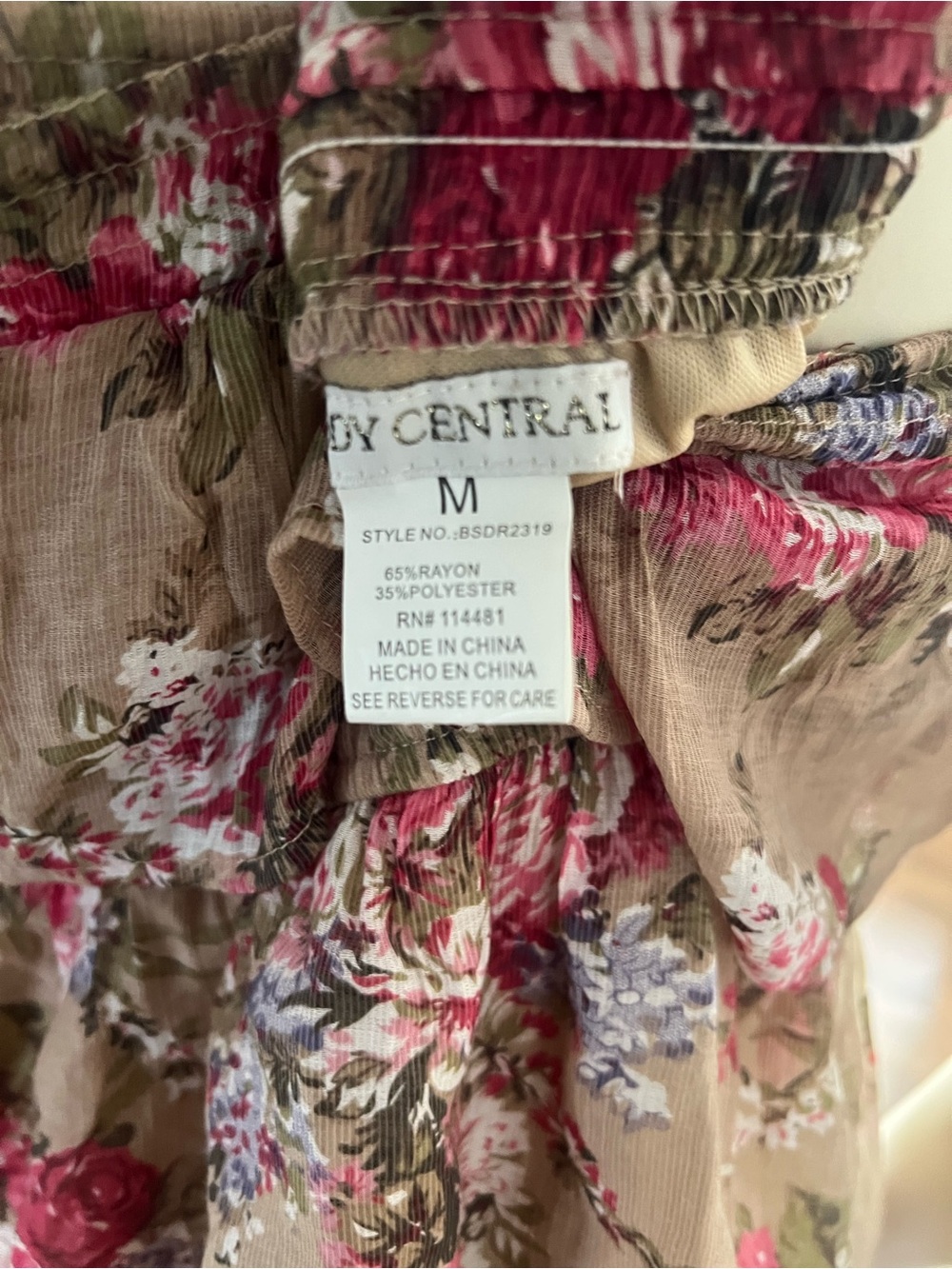 Body Central Strapless Ruffled Floral Mini Dress in Taupe and Pink - Picture 6 of 7